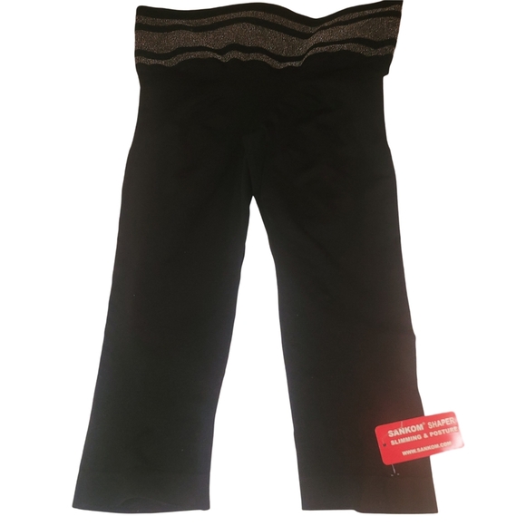 Sankom Patent Yoga Capri Shapewear Leggings In Black and Silver XXL - Picture 2 of 5